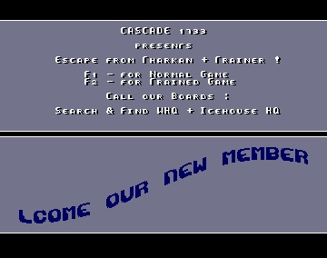 Intro for Escape from Tharkan + Trainer - Cascade - Amiga Intros